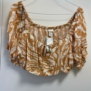 H&M Extra Large mustard crop top for women with poufy sleeves